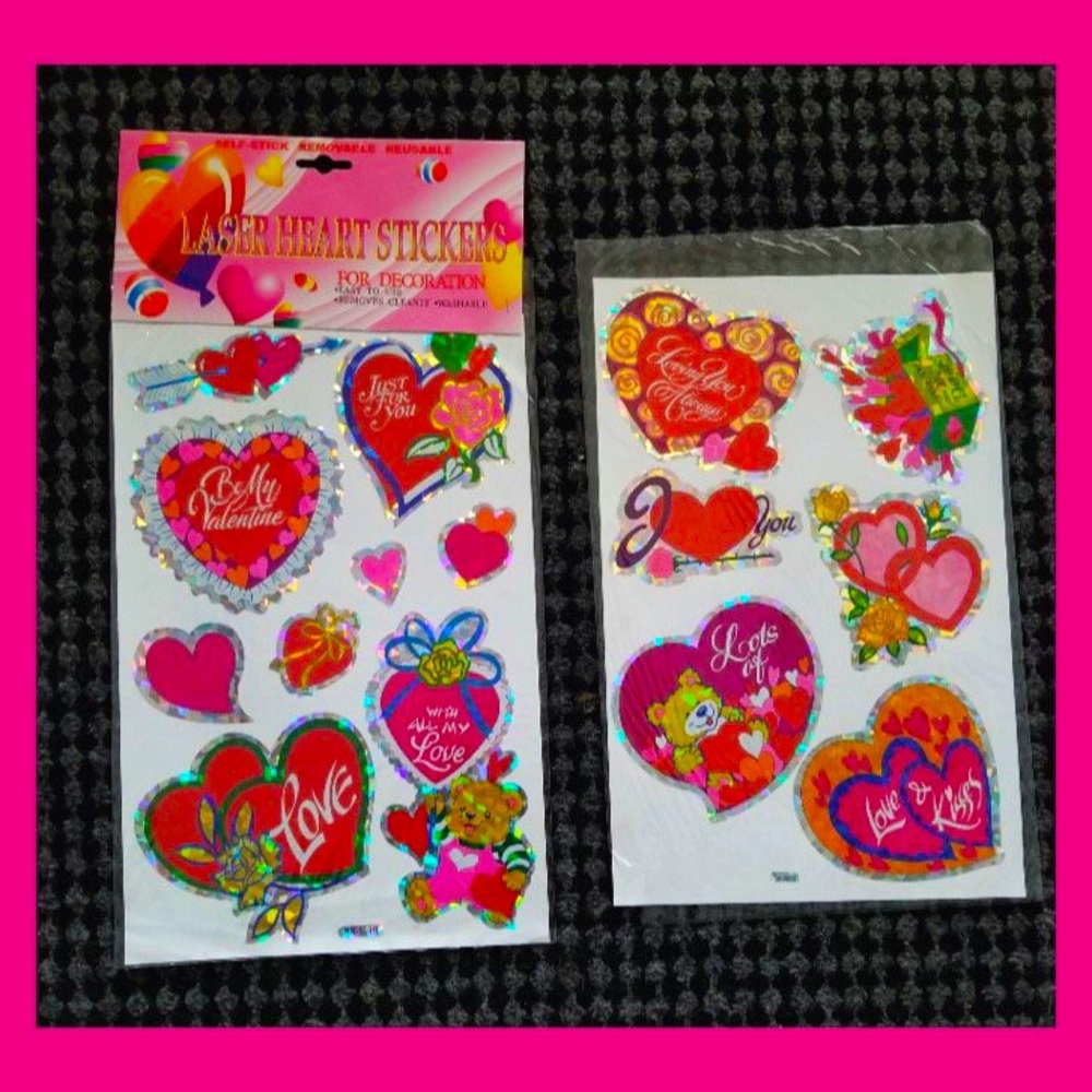 Vintage Valentine’s Day Laser Heart Stickers Decorations 2 Large Sheets